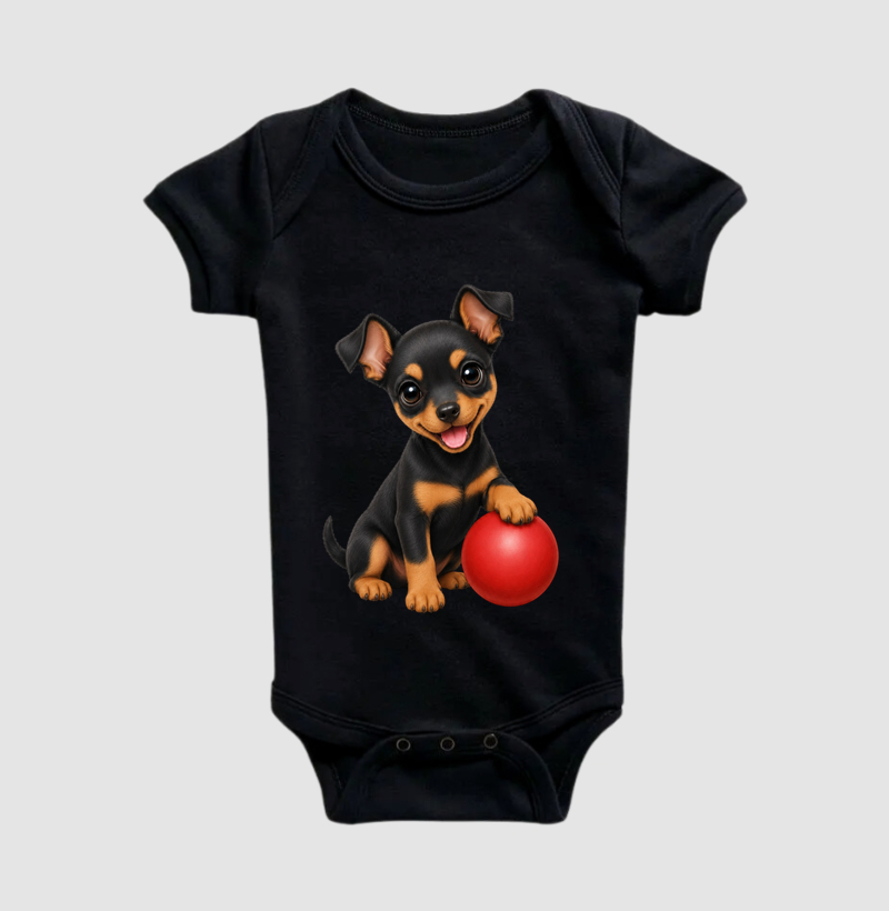 Pinscher Preto - Desenho Animado - Body Infantil
