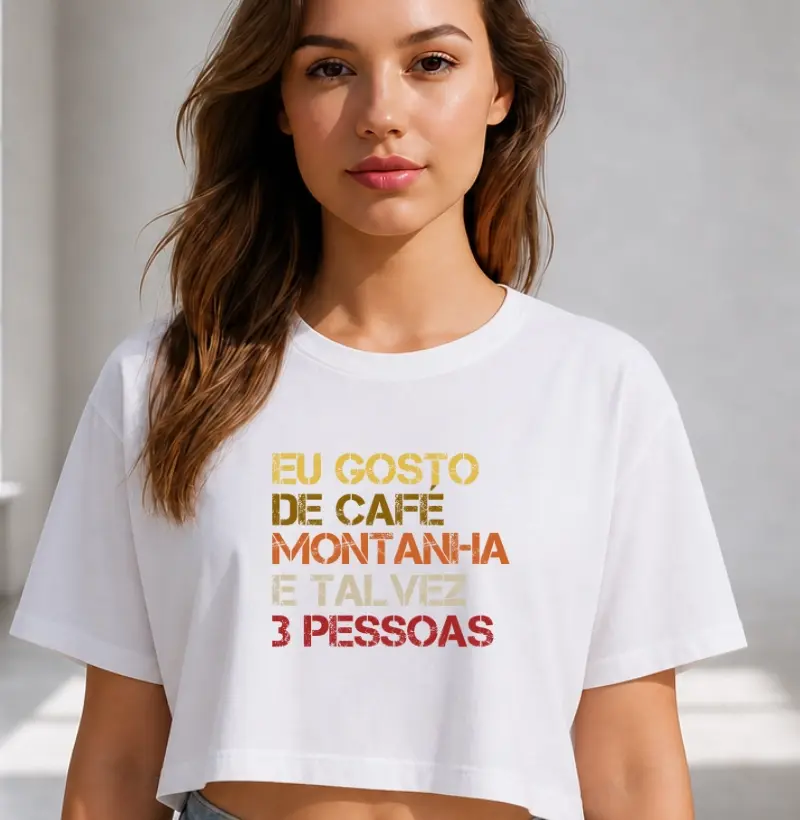 Camiseta Cropped Alma Outdoor | Café, Montanha & Pouca Gente