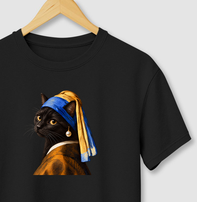 Moça do Brinco de Pérola Felina - Camiseta