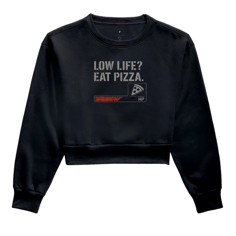 Camiseta Gamer “Low Life? Eat Pizza.” – Estilo FPS Tático | ManaMoney