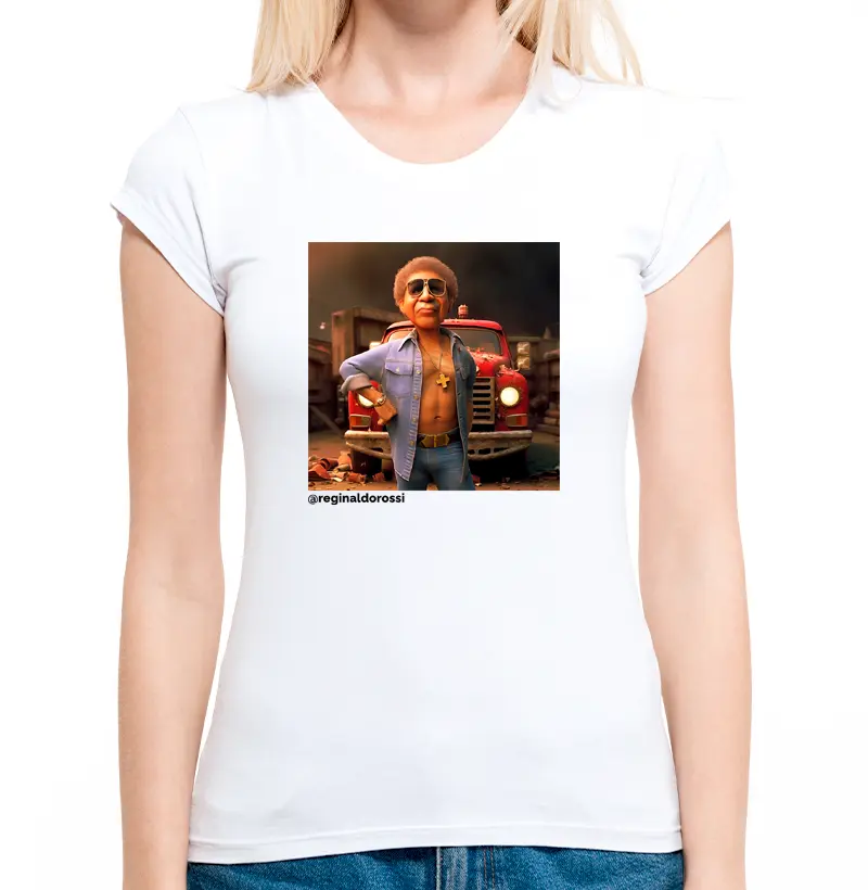Camiseta Feminina Poster RR Gerada estilo animação Branco/Cinza