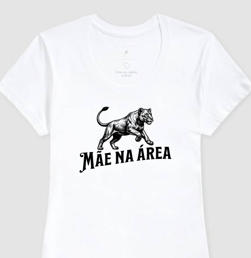 Camiseta Mãe na Área - ilustração vinho / onça - Algodão Premium