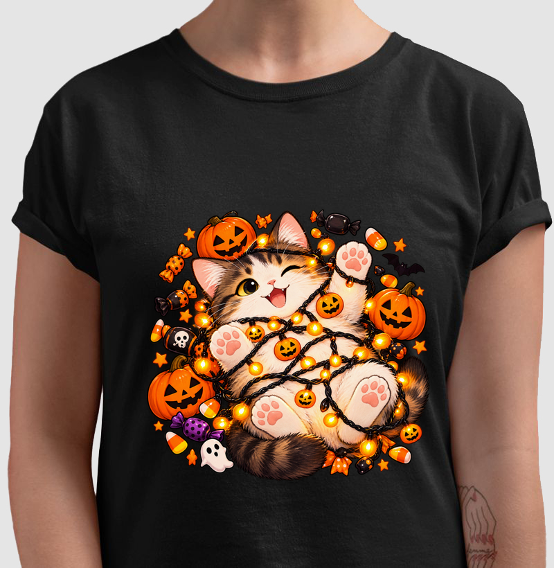 Gatoween - Enrolado na Decoração - Camiseta