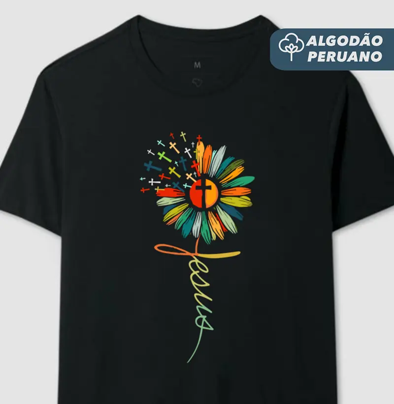 Camiseta Masc. Algodão Peruano Jesus Flor