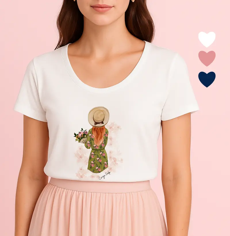 Camiseta Feminina Ilustrada Menina flores II