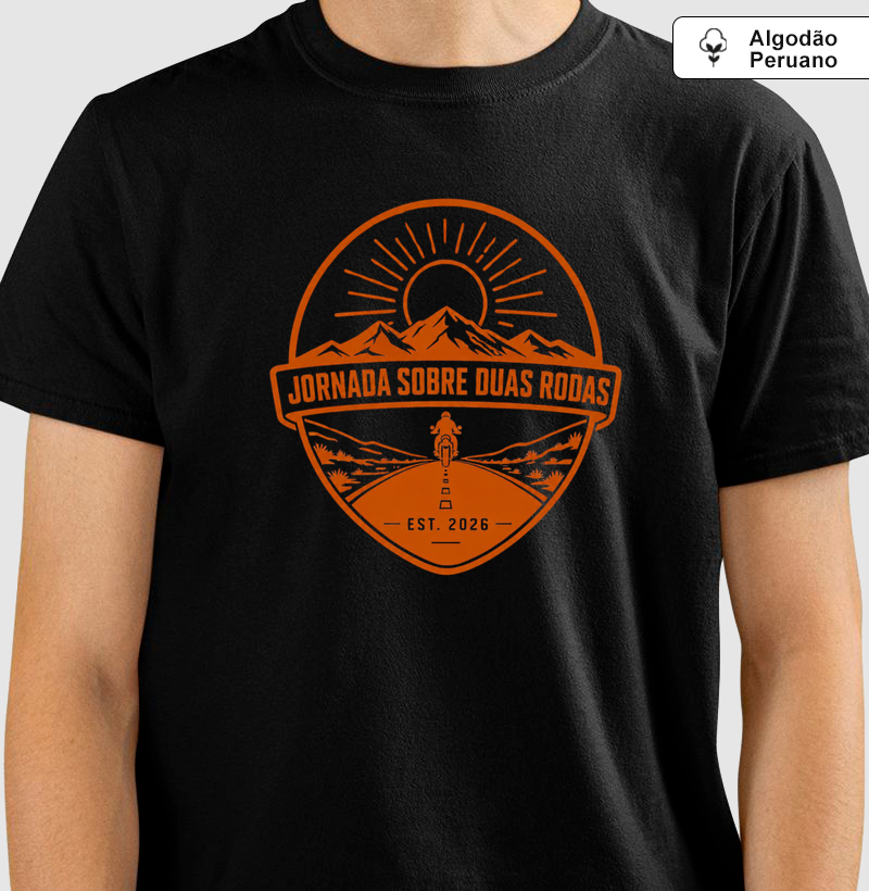 Jornada Sobre Duas Rodas — Emblema — Navy/Black — Regular — Camiseta Algodão Peruano