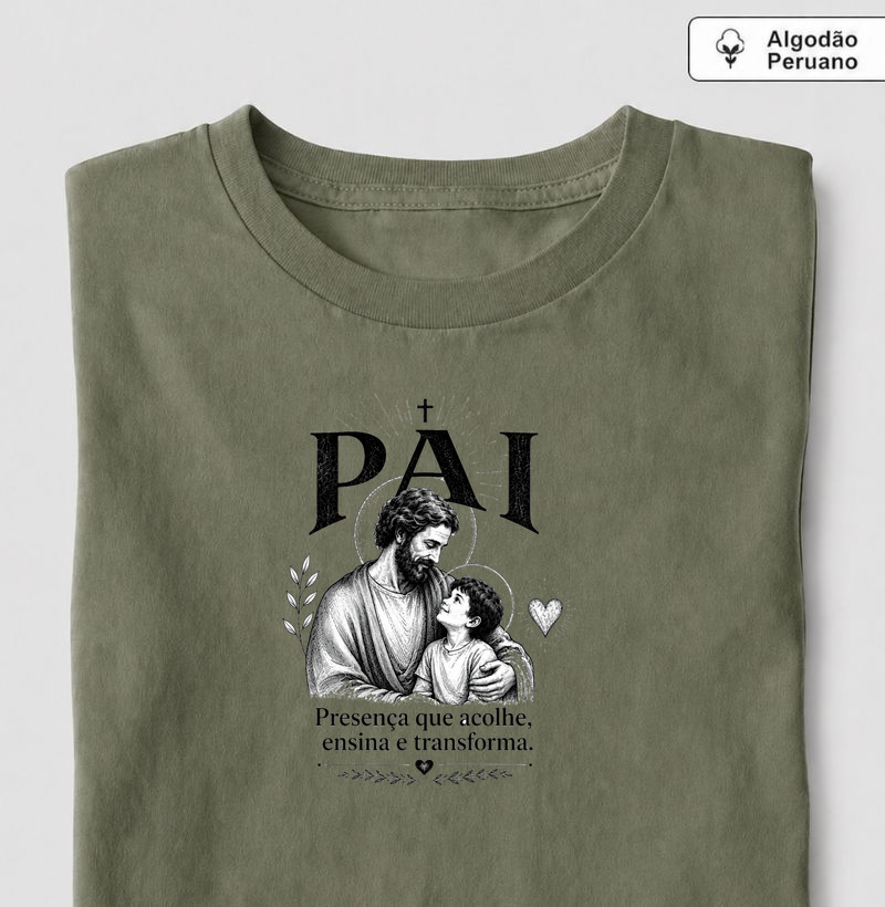 Camiseta Algodão Peruano "José P&B" - Branca e Oliva