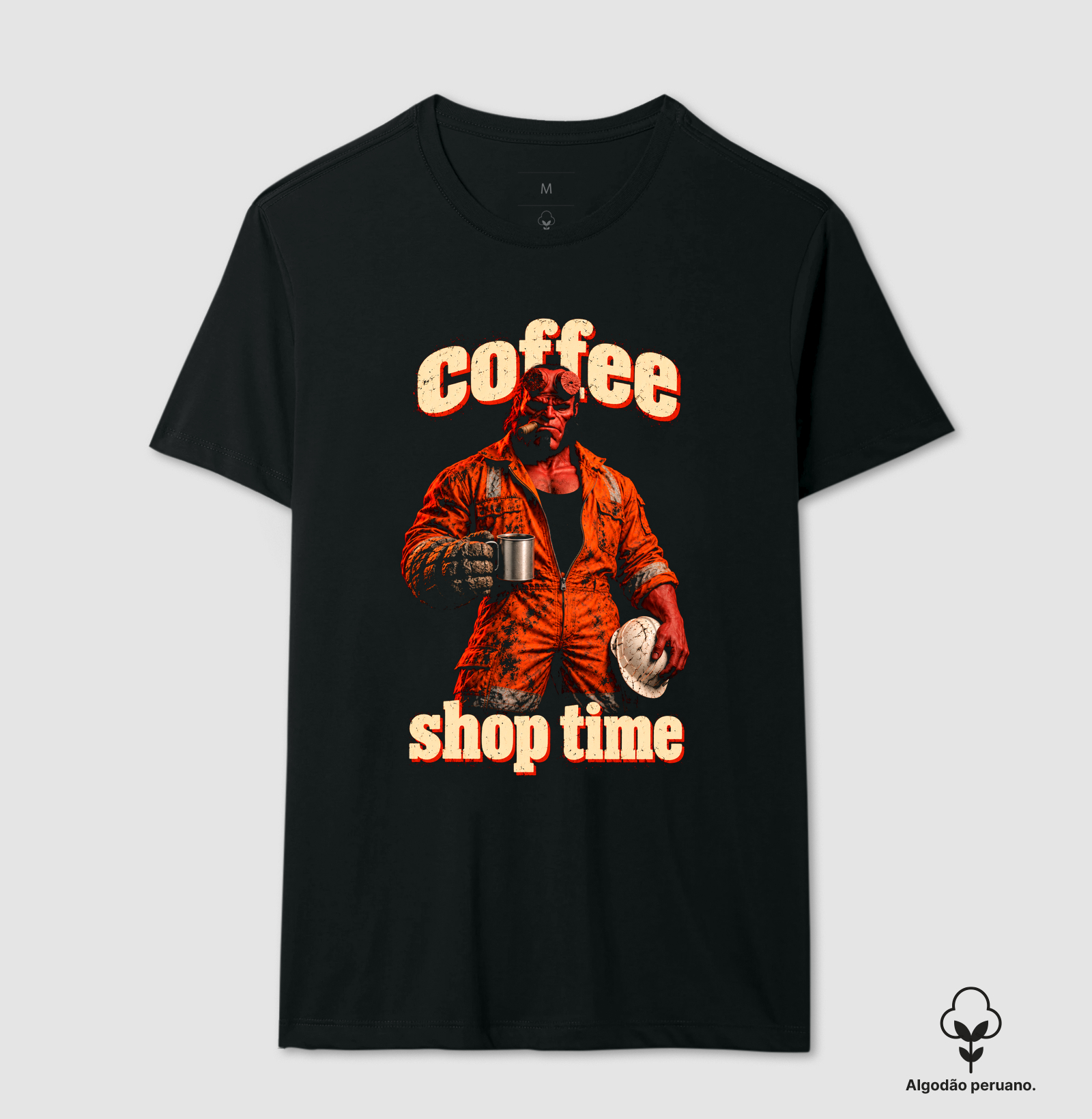 Coffee Shop Time - Hellboy - Camiseta Algodão Peruano