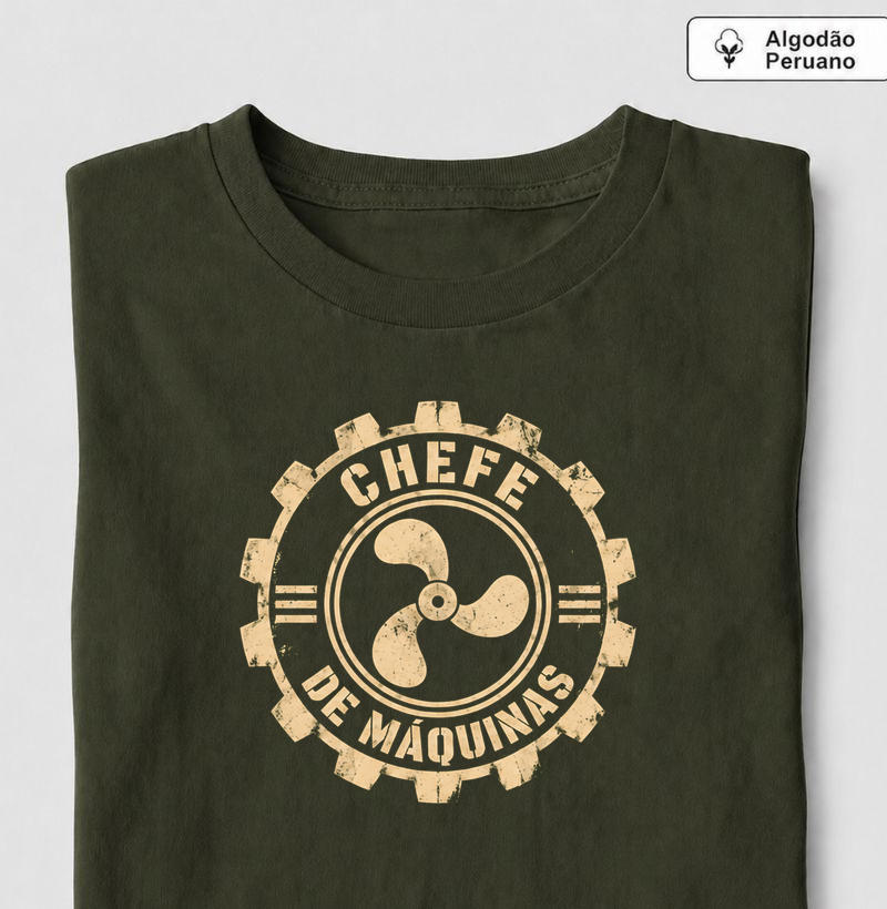 Chefe de Máquinas Stencil Símbolo - Camiseta Algodão Peruano