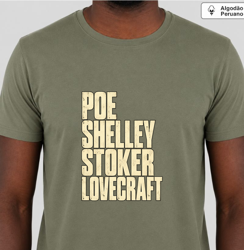 Mestres do Horror: Poe, Shelley, Stoker & Lovecraft - Camiseta Algodão Peruano