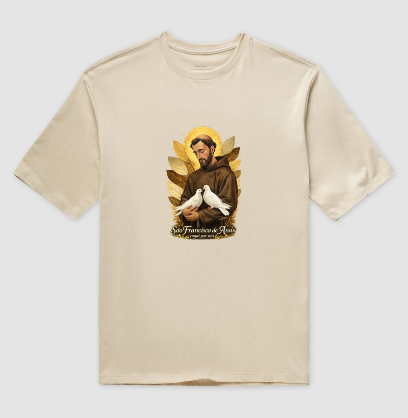 Camiseta Oversized São Francisco de Assis, Rogai Por Nós