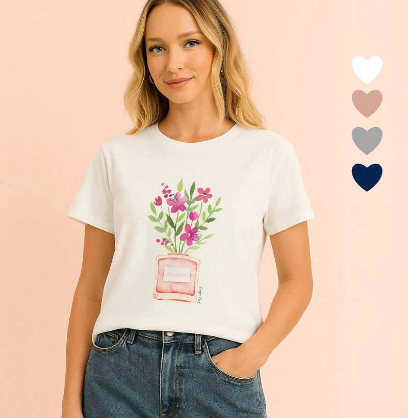 Camiseta Feminina Ilustrada Vaso Flores