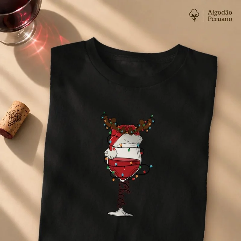 Camiseta Christmas Wine - Camiseta Algodão Peruano