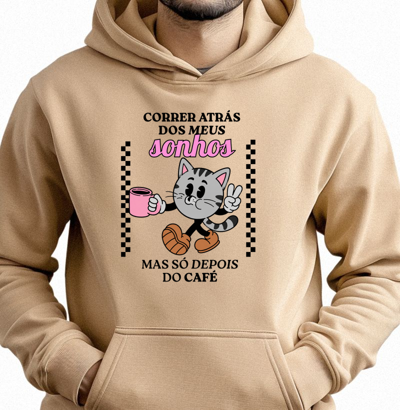 Gato Vintage "Sonhos e Café" - Hoodie Moletom