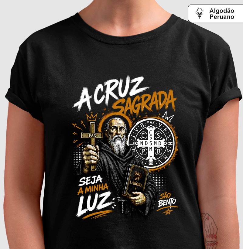 São Bento - A Cruz Sagrada seja a Minha Luz - Streetwear - Algodão Peruano