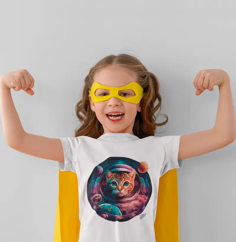 Camiseta Infantil Gato Astronauta
