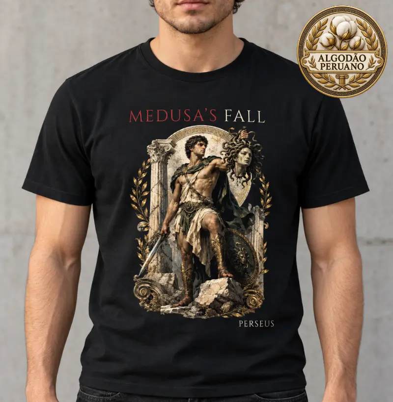 A Queda de Medusa — Perseu - Camiseta Algodão Peruano