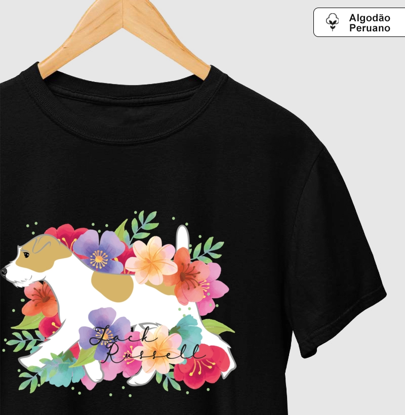 Camiseta Algodão Peruano Jack Russell Floral