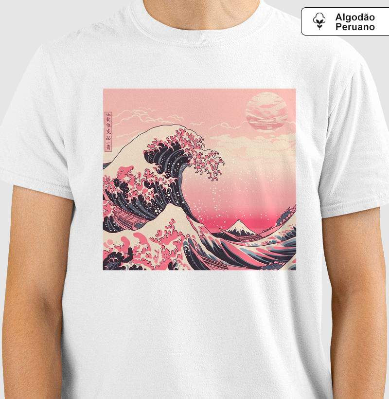 Camiseta The Great Wave Off Kanagawa Pink | Hokusai | Arte Japonesa Vintage | 100% Algodão Premium 