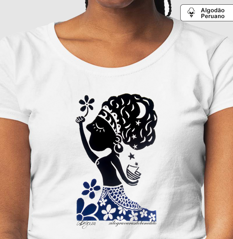 Camiseta Orixá Iemanjá Rainha do Mar  Algodão Peruano | Xilogravura do Benedito