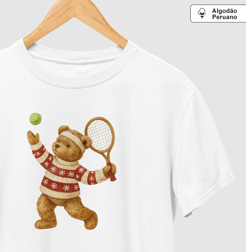 Urso tenista de natal sacando - Algodão Premium Peruano