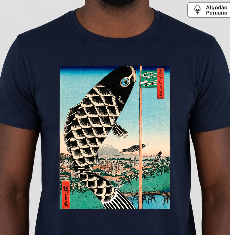 Camiseta Hiroshige Carpas Japonesas Algodão Peruano Premium