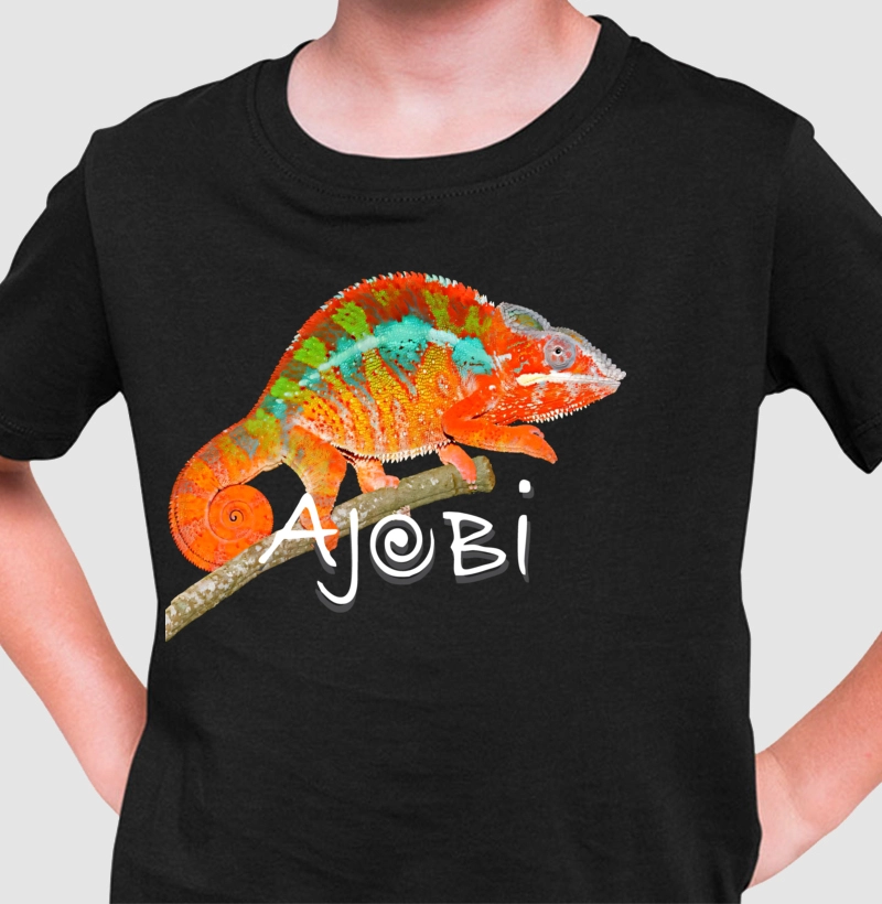 t-shirt infantil 1/2 malha 100% algodão 30.1 penteada Ajobi Camaleão