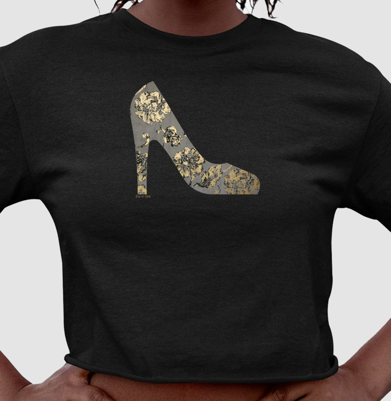 Scarpin floral dourado
