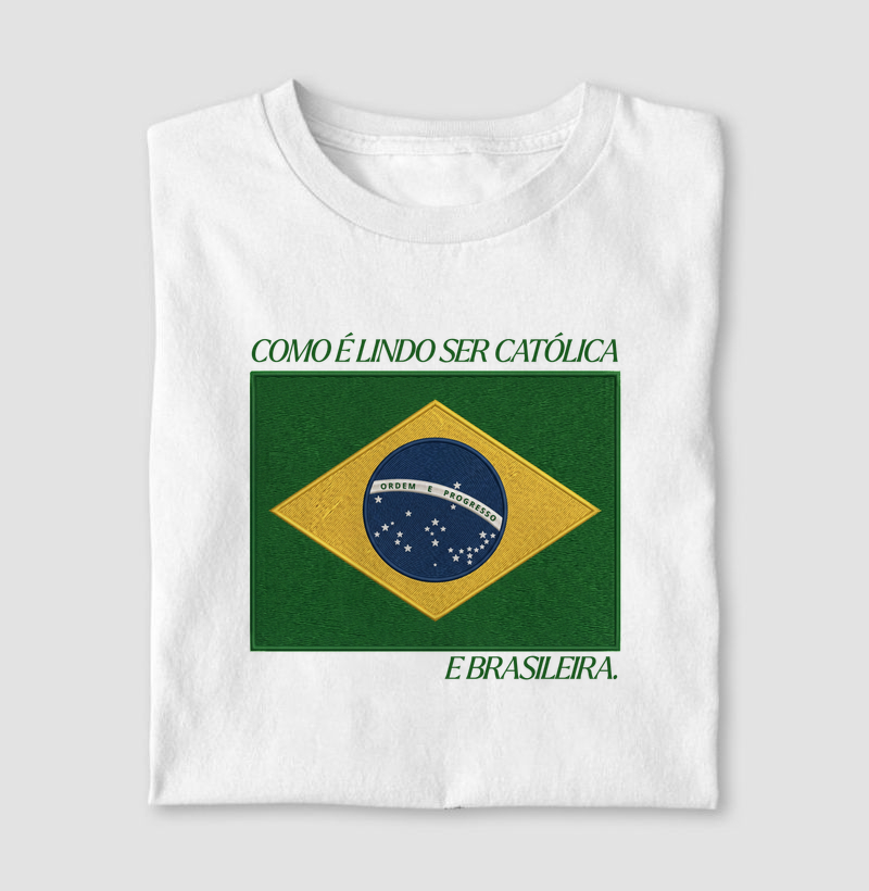 Camiseta Brasil Bandeira Estilo Bordada