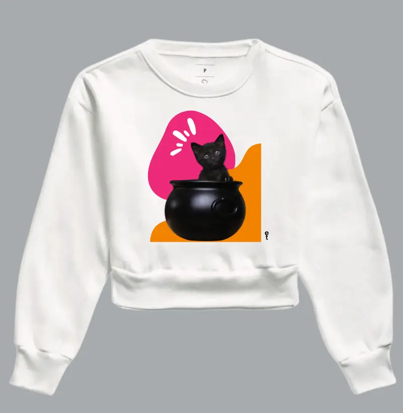 Moletom Cropped Gato Preto 