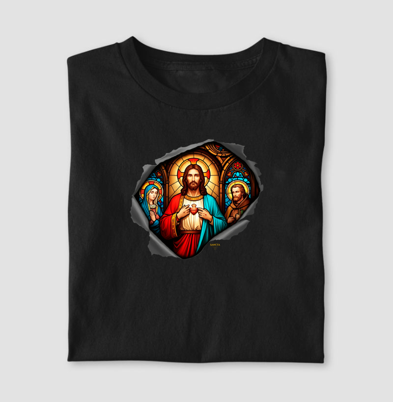 Jesus, Maria e José - vitral em estilo de catedral