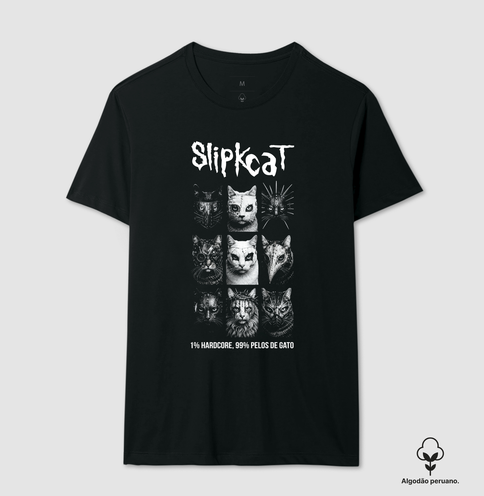 Slipkcat | 1% hardcore, 99% pelos de gato - Camiseta Algodão Peruano