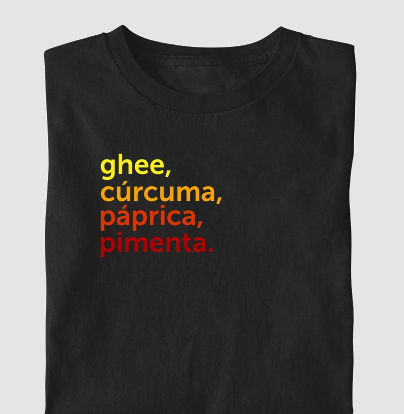 Ghee, cúrcuma, páprica, pimenta.