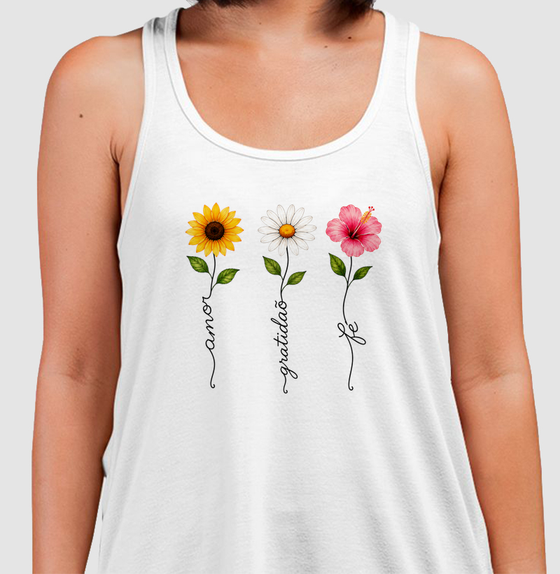 Camiseta Floresça com amor, fé e gratidão.