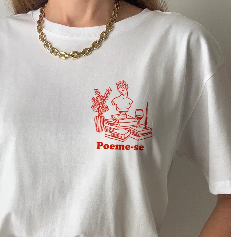 Camiseta Vinho e Livro - Poeme-se
