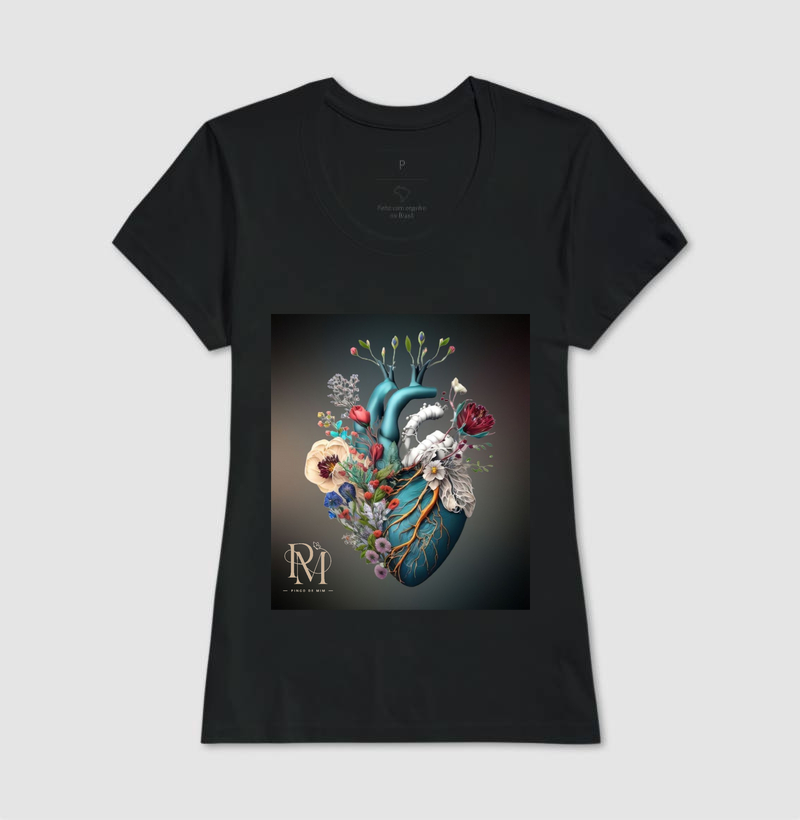 Baby look - Coração Flower Blue