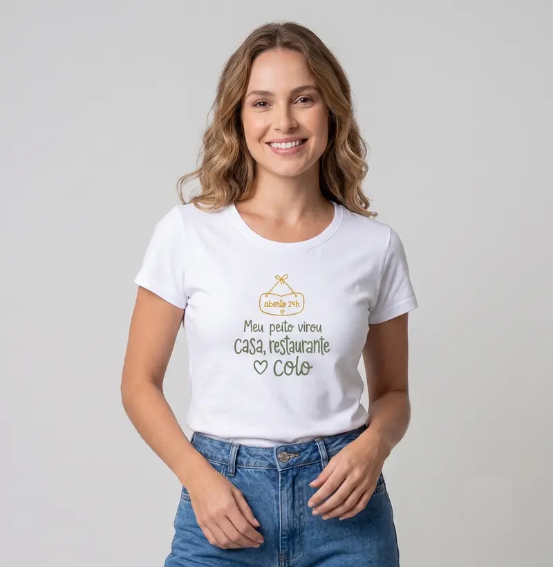 Aberto 24 horas – Blusa Feminina Estampada para Recém-Mãe Cor Branca