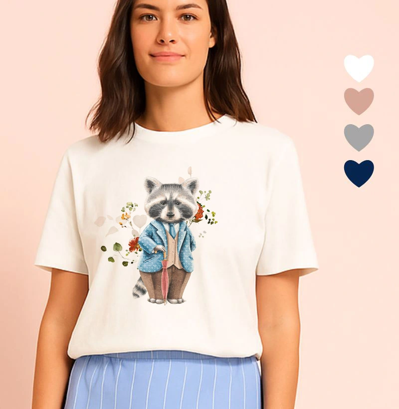 Camiseta Feminina Ilustrada Sr. Guaxinim 