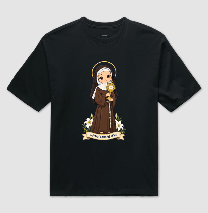 Santa Clara de Assis estilo chibi - Camiseta Oversized
