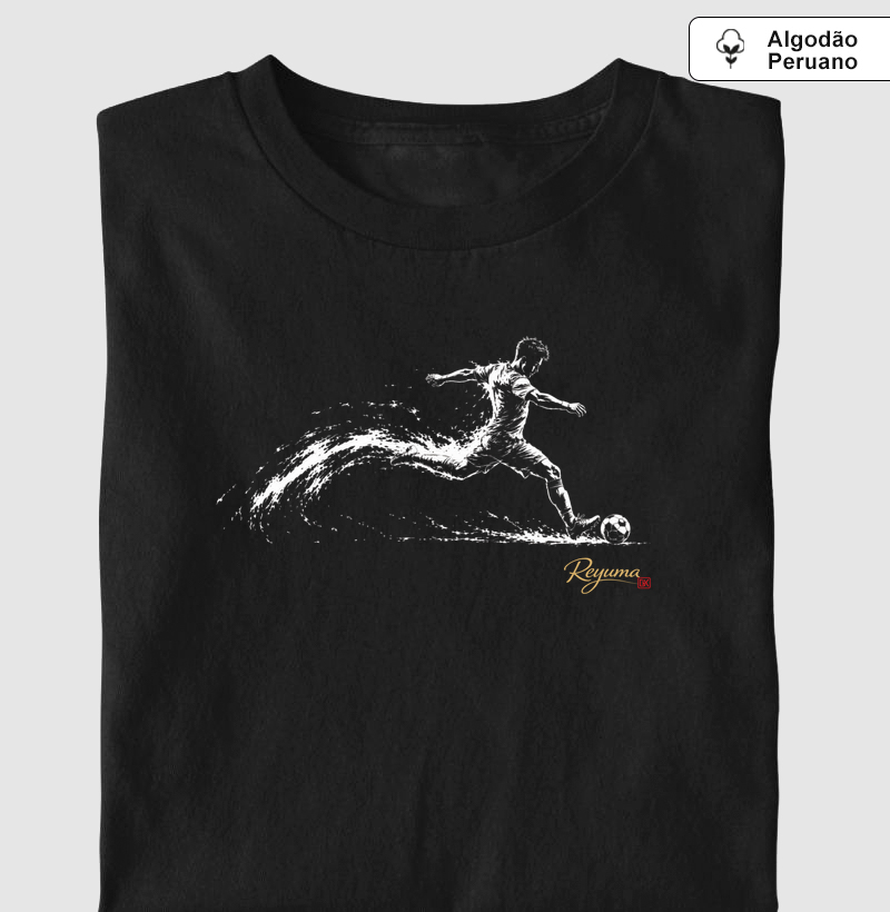 Camiseta Masculina e Feminina de Algodão Peruano Futebol "Chute certeiro"
