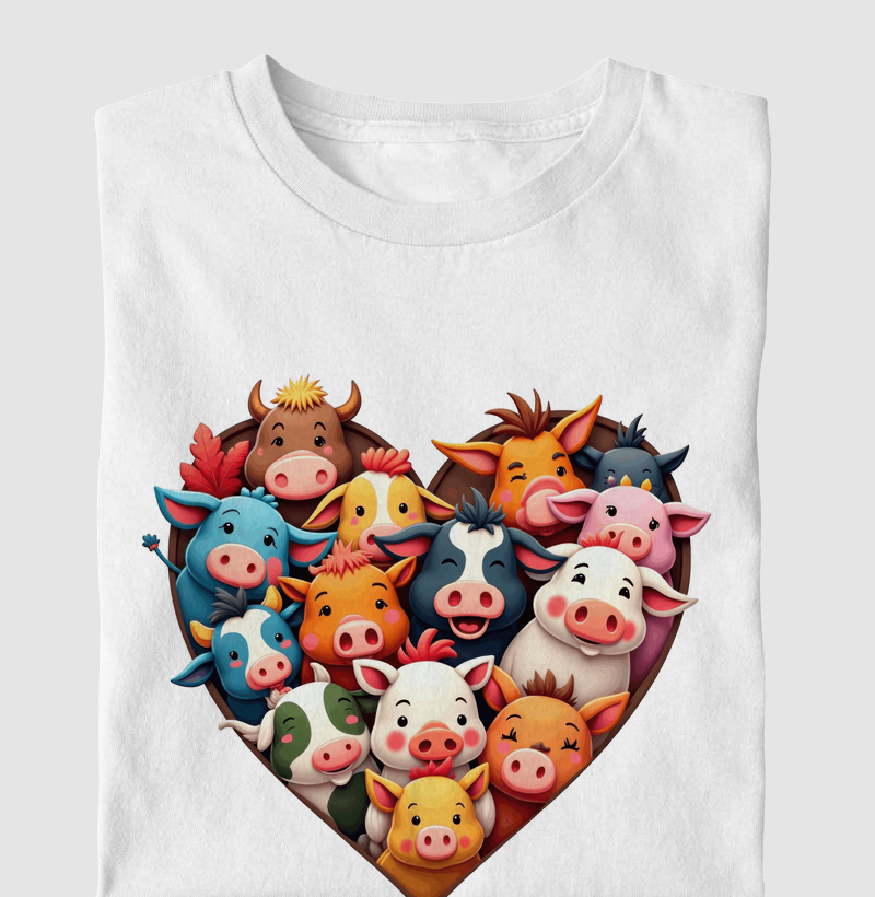 Coração com Animais da Fazenda