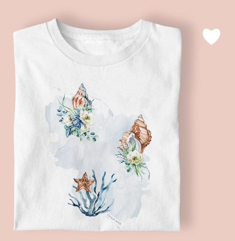 Camiseta Feminina Ilustrada Mapa do Mar