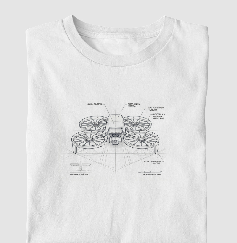 Camiseta DJI Flip Representação Técnica - Piloto de Drone