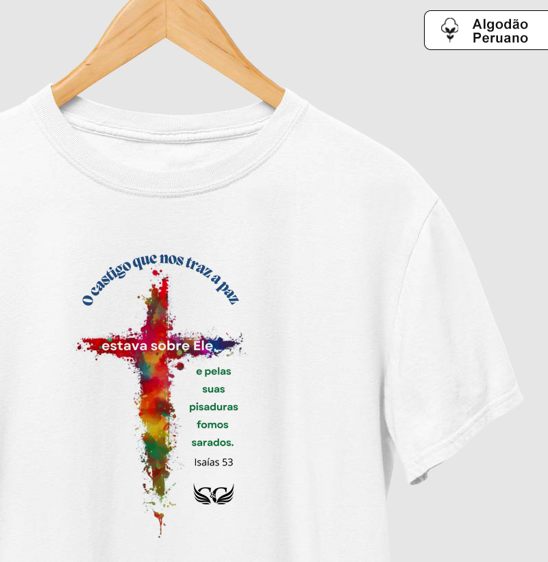 Camisetas em Algodão Peruano O castigo que nos traz a Paz.
