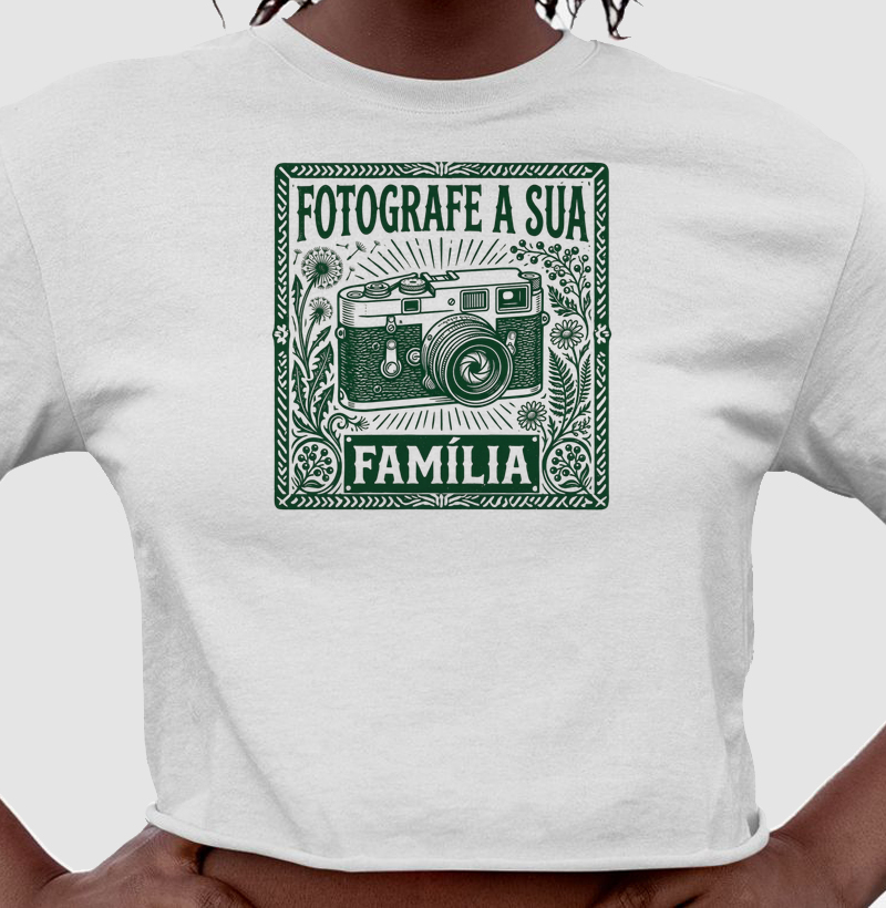 Camiseta cropped Fotografe a sua família - Algodão Premium - ilustração verde