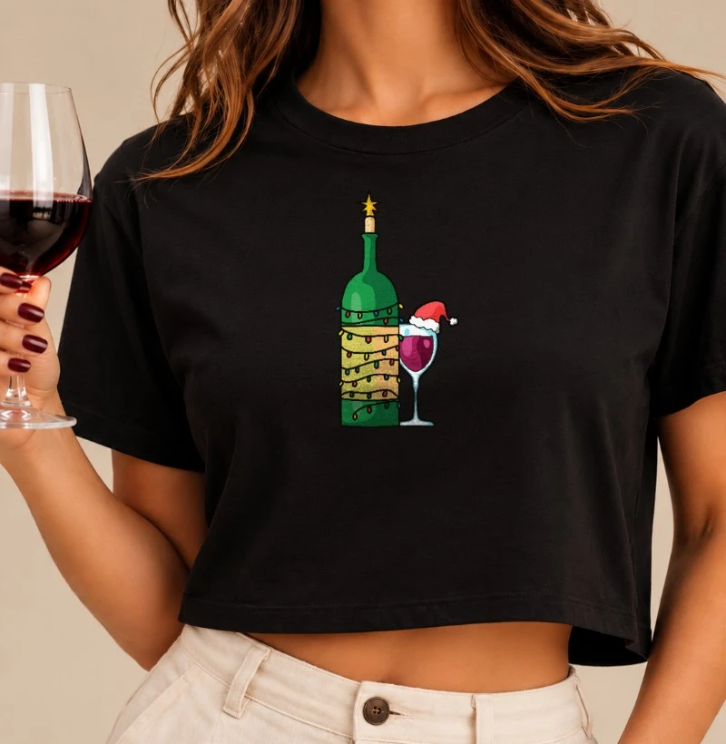 Camiseta Natal com Vinho - Cropped