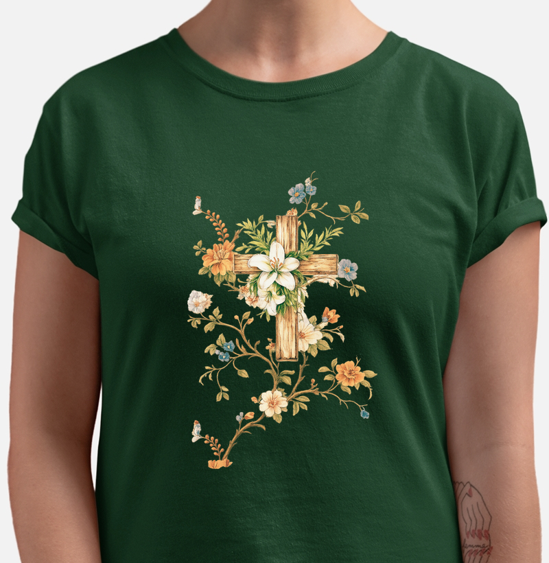 Camiseta A Cruz Que Floresce