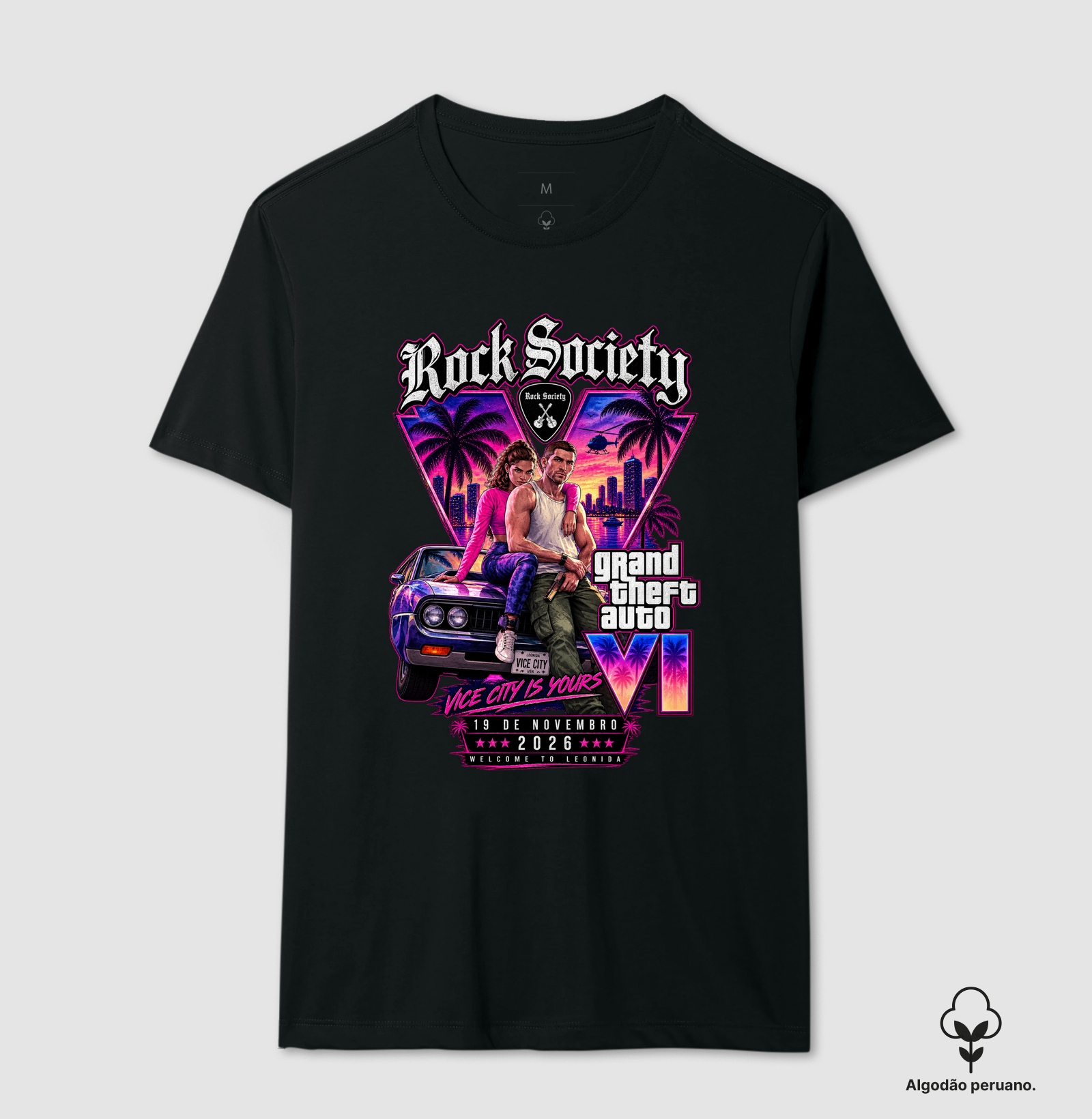 Grand Theft Auto VI – Rock Society - Camiseta Algodão Peruano