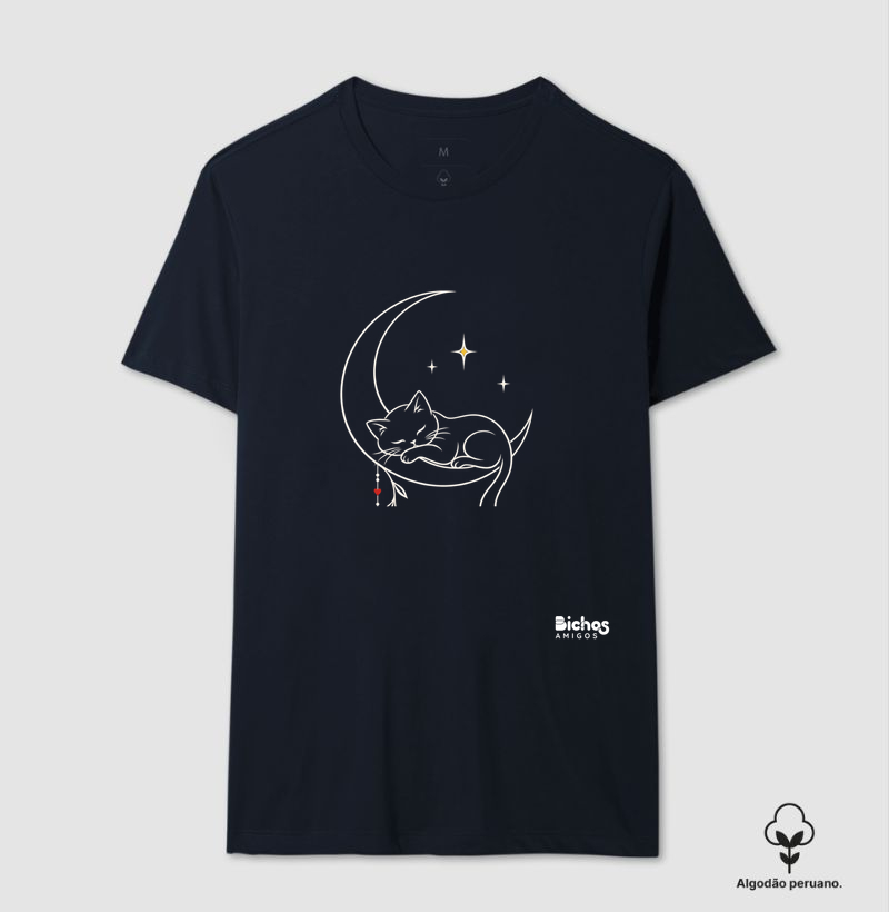 Gato na lua - Camiseta Algodão Peruano