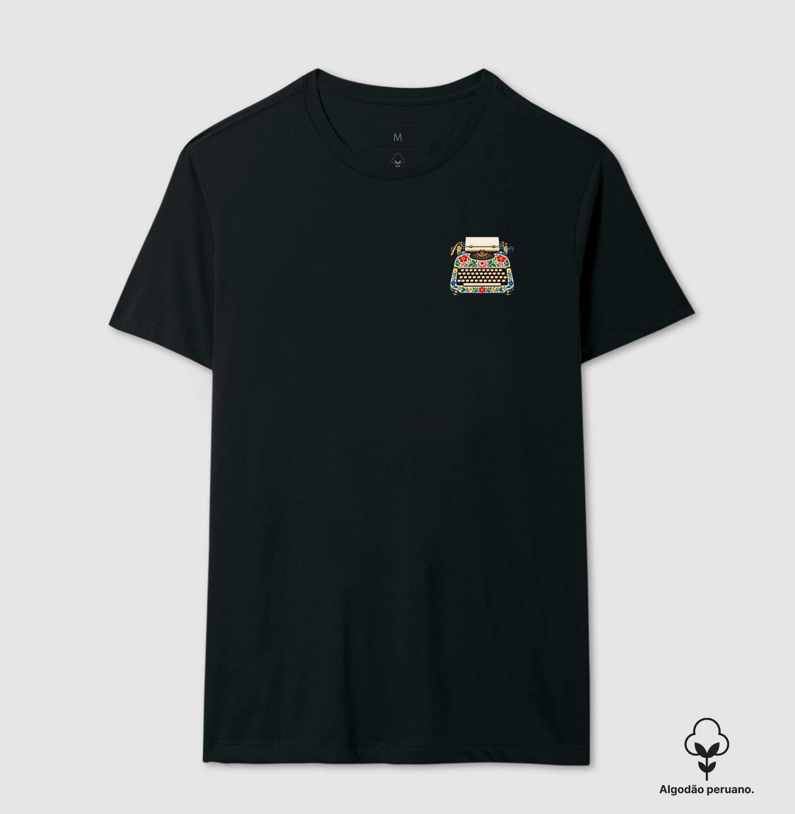 MÁQUINA DE ESCREVER FLORAL VINTAGE - Camiseta Algodão Peruano